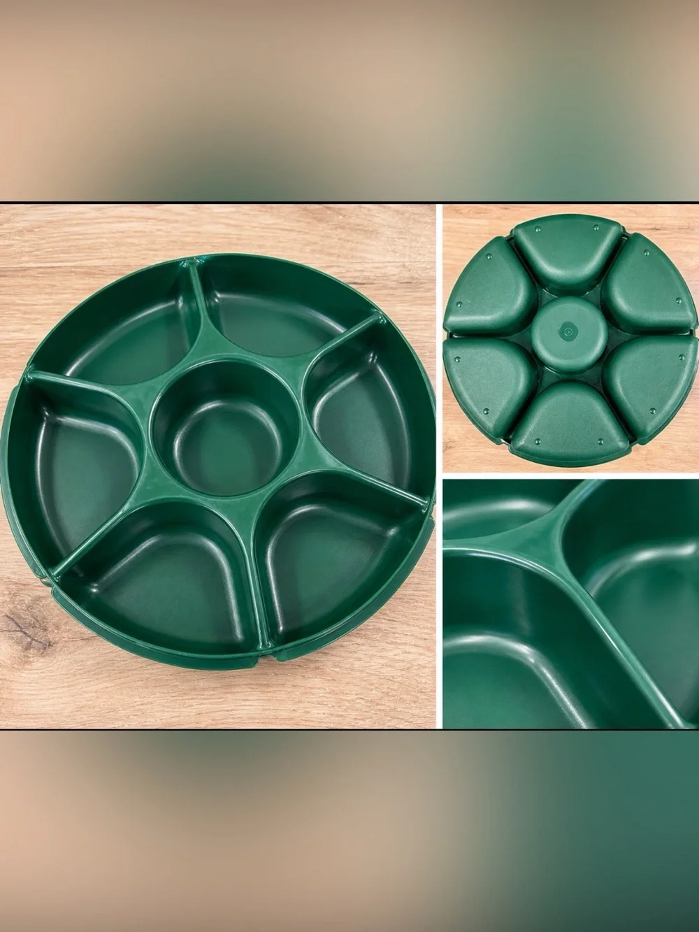 Tupperware‎ 1665 Hunter Green Divided Serving Tray Vintage 7 Section